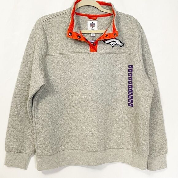 🟢NFL Broncos Quilted Light Grey Pullover XXL - Picture 2 of 9